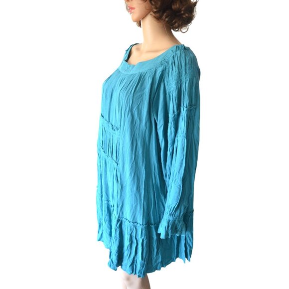 NWT Listicle Teal Peacock Blue Flowy Bohemian Peasant Dress Women's Size Medium - Picture 2 of 7